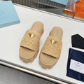 PRADA THICK-SOLED CROCHET SANLS BEIGE WOVEN FABRIC