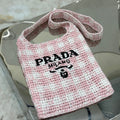 PRADA SMALL TOTE BAG 29 IN PINK MIX WHITE AND BLACK WOVEN RAFFIA