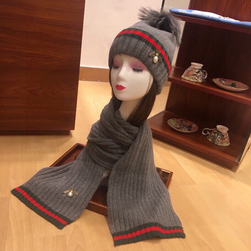 GUCCI SET SCARF AND HAT IN SHARK GRAY WOOL AND CASHMERE 945024