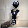 GUCCI SET HAT AND SCARF IN BLACK MIX LIGHT GRAY CASHMERE 946329
