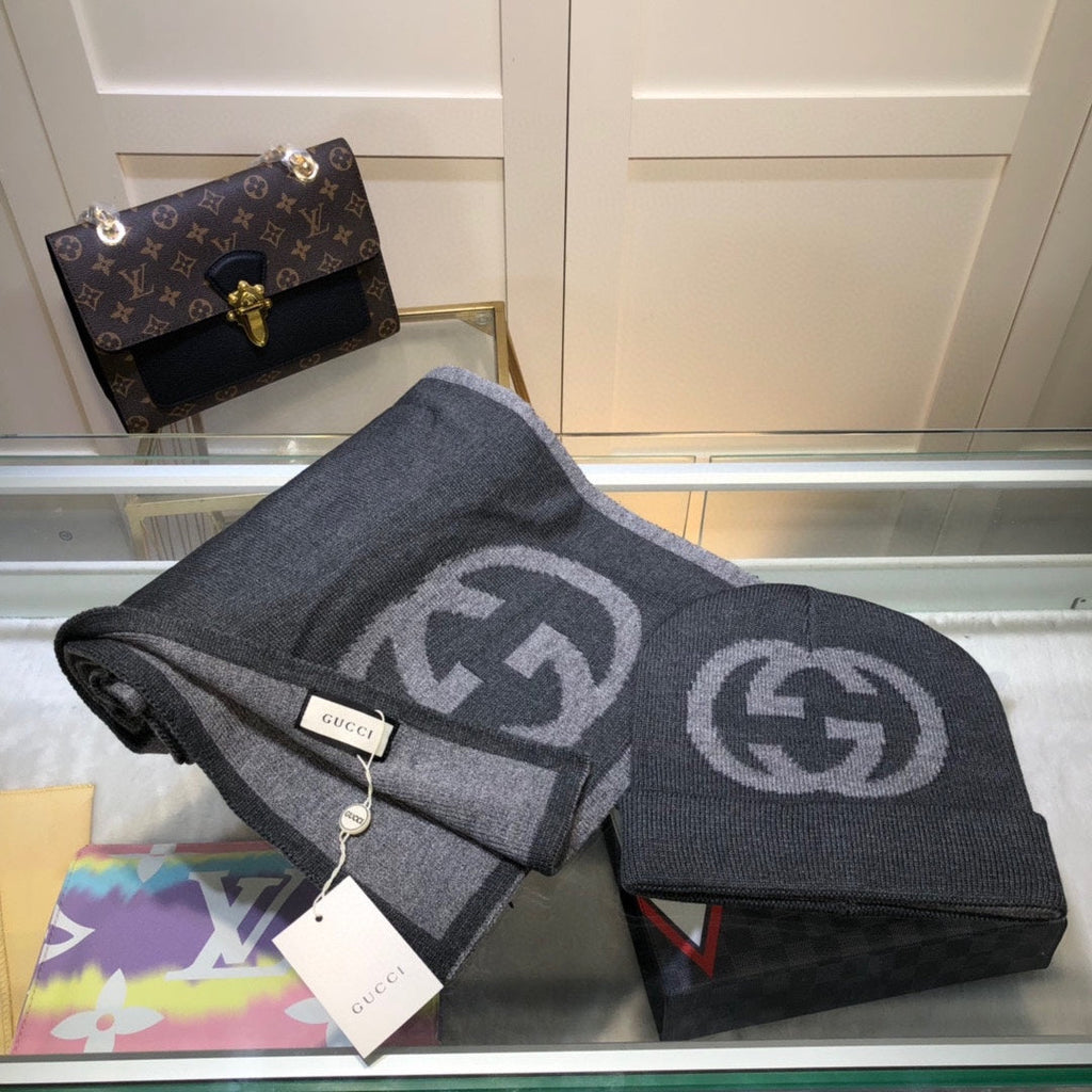 GUCCI SET HAT AND SCARF IN MOUSE GRAY CASHMERE 946330