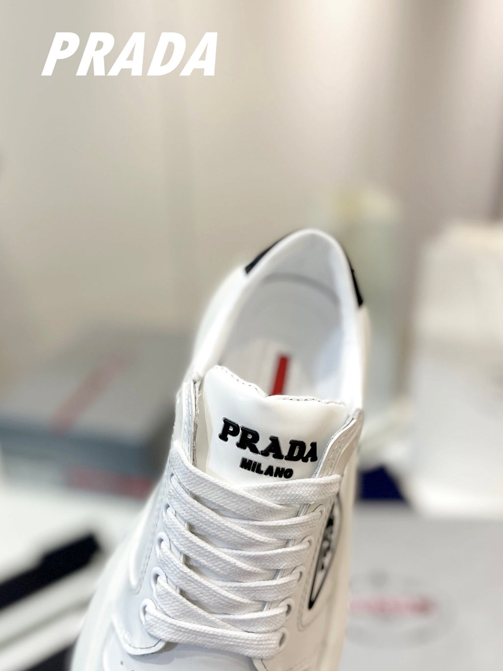 PRADA DOWNTOWN THICK-SOLE SNEAKERS WHITE CALFSKIN