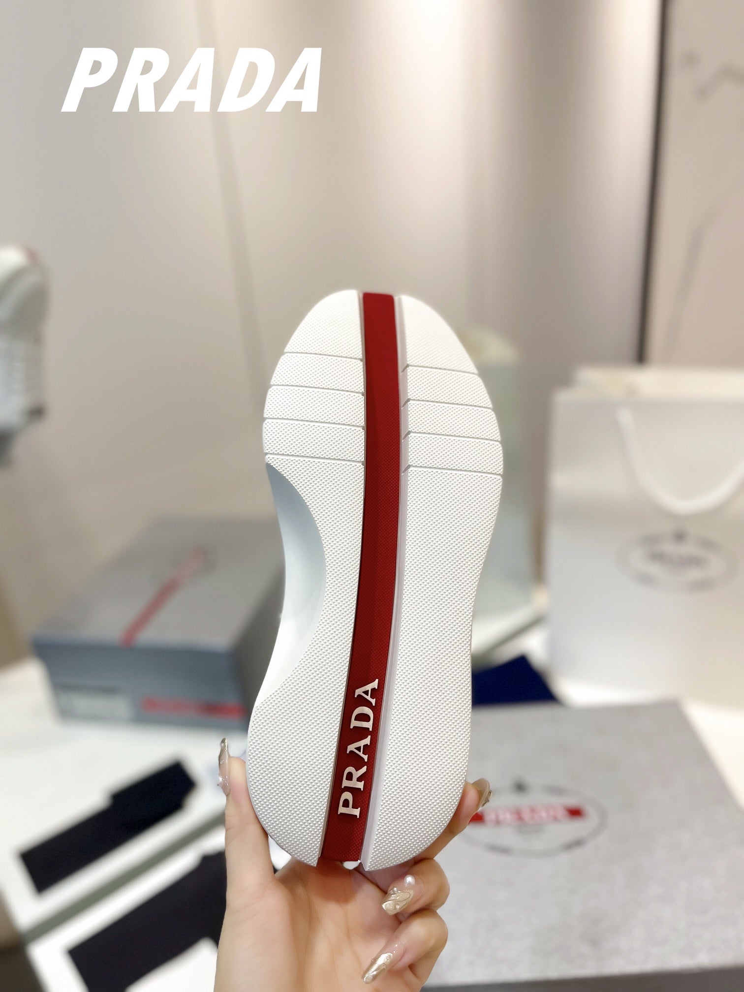 PRADA DOWNTOWN THICK-SOLE SNEAKERS WHITE CALFSKIN