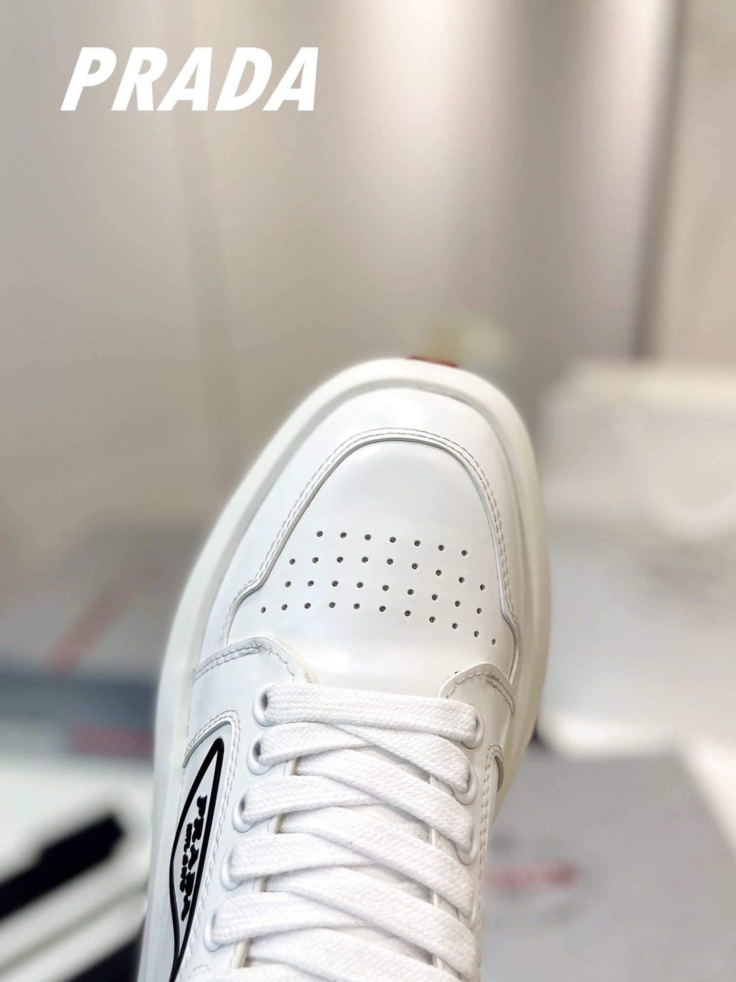 PRADA DOWNTOWN THICK-SOLE SNEAKERS WHITE CALFSKIN