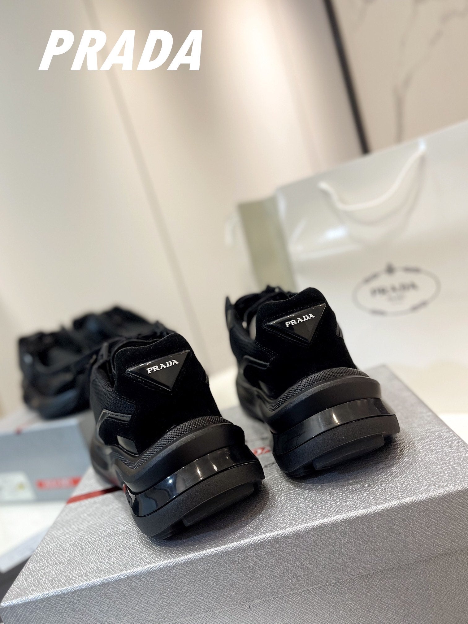 PRADA SYSTEME BRUSHED SNEAKERS BLACK CALFSKIN