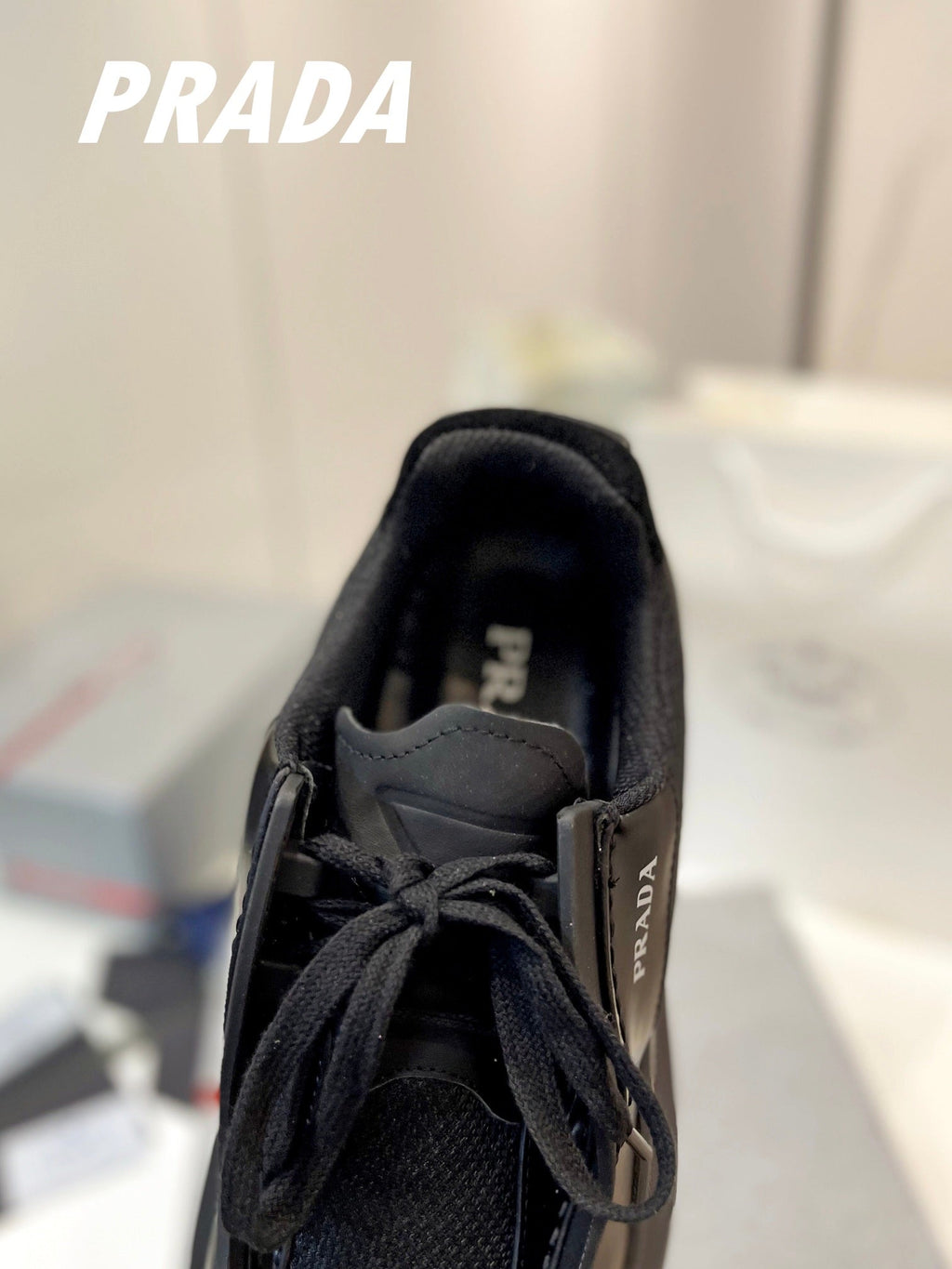 PRADA SYSTEME BRUSHED SNEAKERS BLACK CALFSKIN