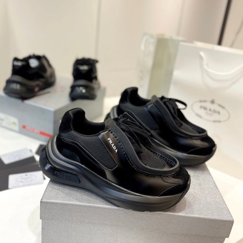 PRADA SYSTEME BRUSHED SNEAKERS BLACK CALFSKIN