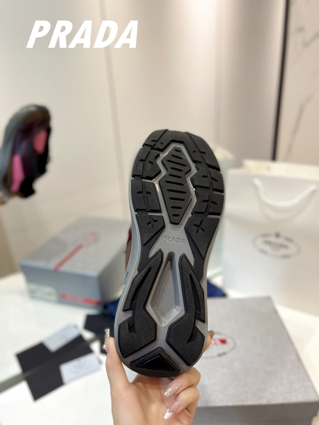 PRADA SYSTEME BRUSHED SNEAKERS WINE AND PINK CALFSKIN