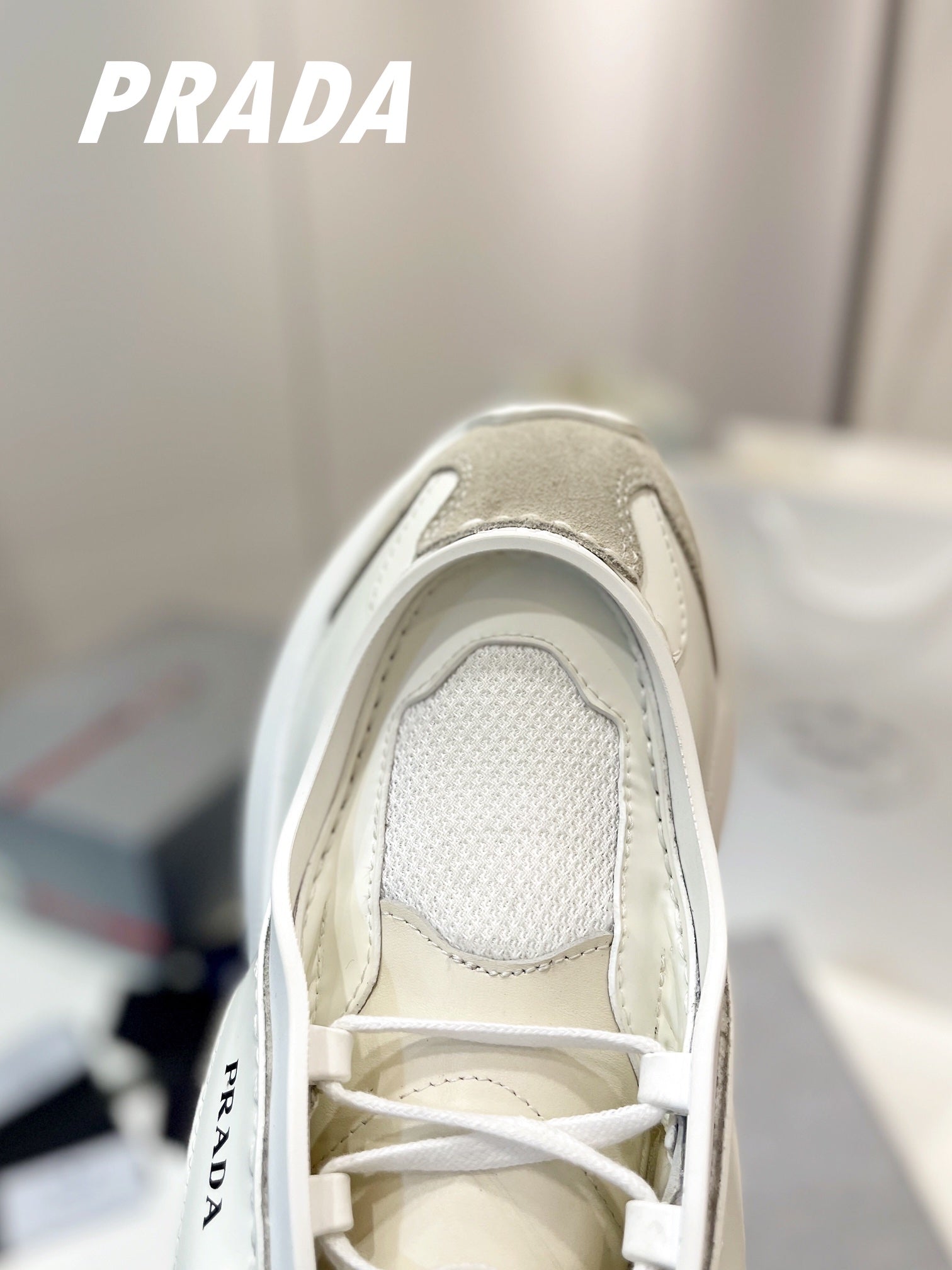 PRADA SYSTEME BRUSHED SNEAKERS WHITE CALFSKIN