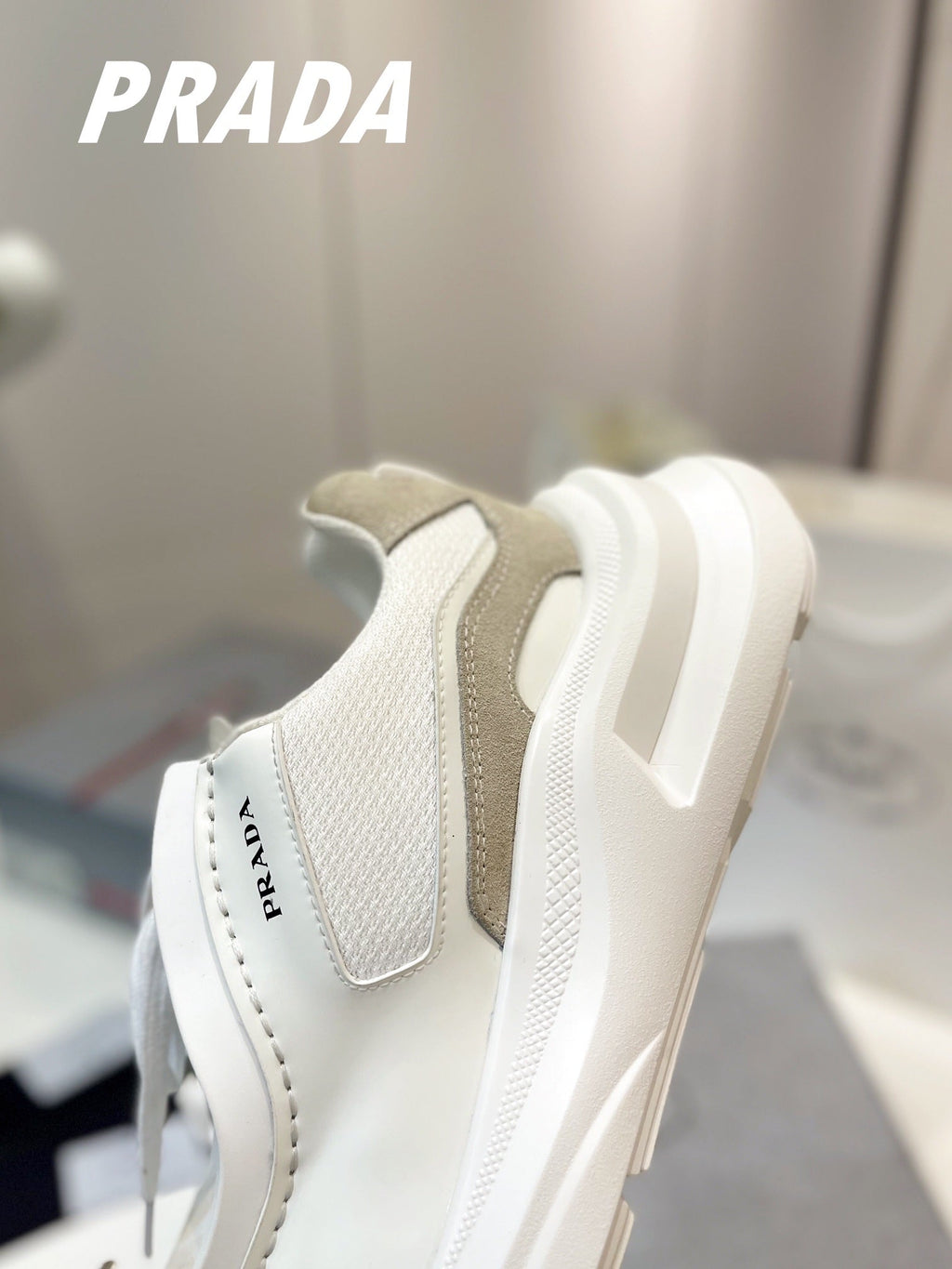 PRADA SYSTEME BRUSHED SNEAKERS WHITE CALFSKIN