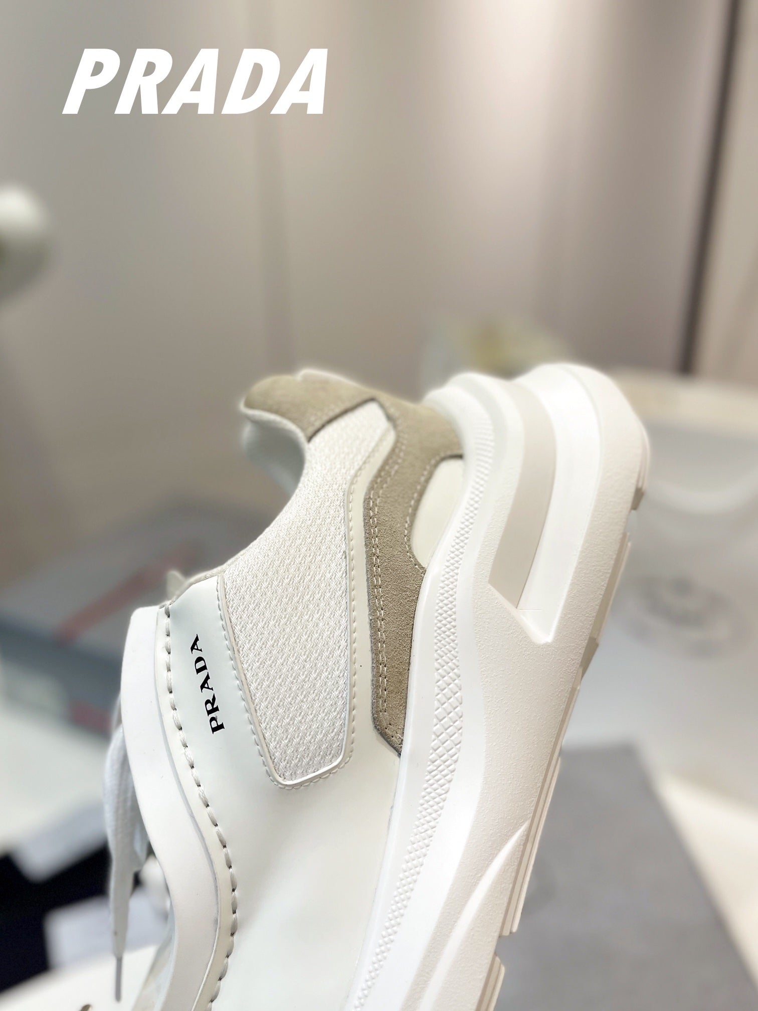 PRADA SYSTEME BRUSHED SNEAKERS WHITE CALFSKIN