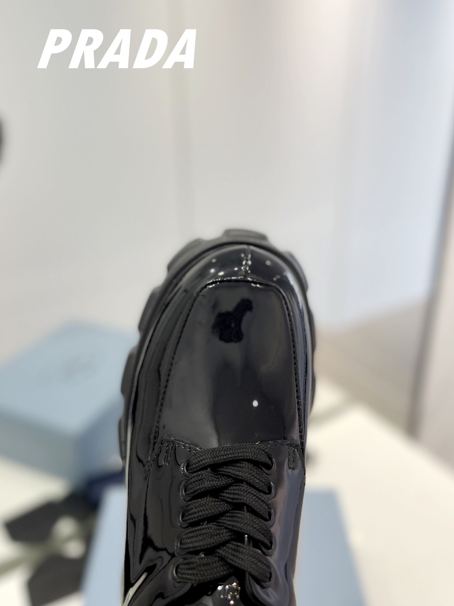 PRADA BRUSHED LEATHER MONOLITH LACE-UP LOAFERS GLOSSY BLACK