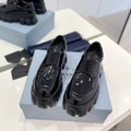 PRADA BRUSHED LEATHER MONOLITH LACE-UP LOAFERS GLOSSY BLACK