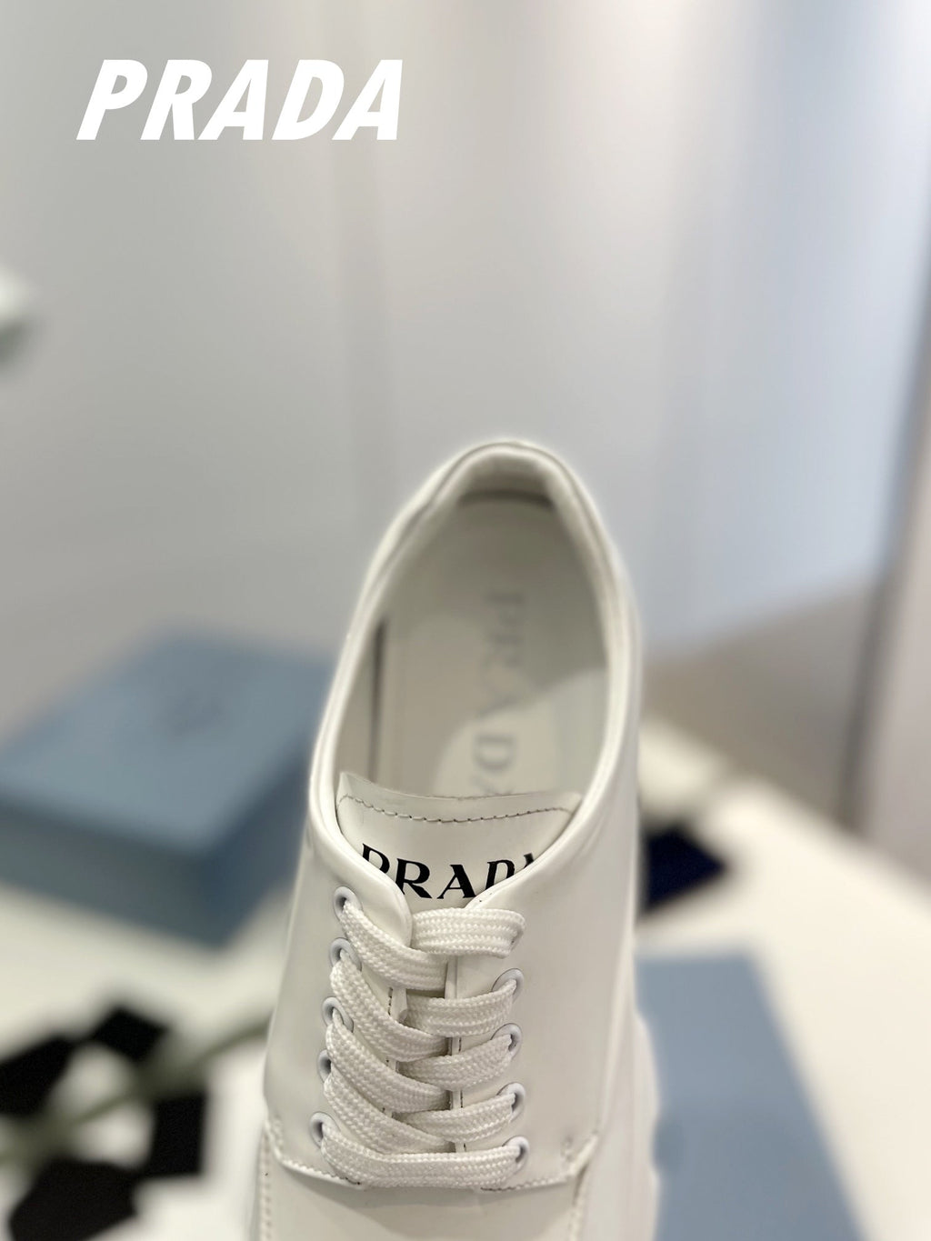 PRADA BRUSHED LEATHER MONOLITH LACE-UP LOAFERS WHITE