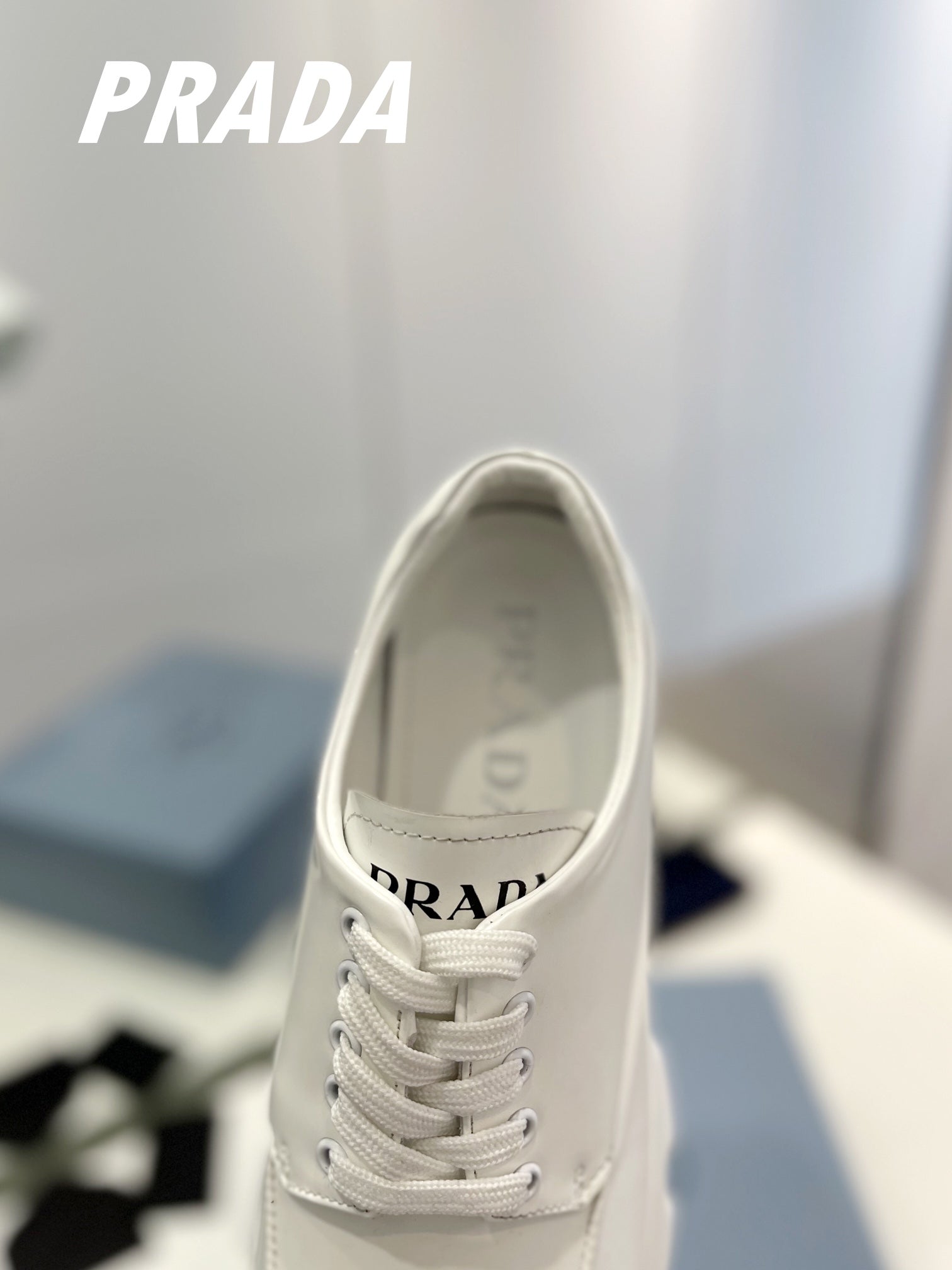 PRADA BRUSHED LEATHER MONOLITH LACE-UP LOAFERS WHITE