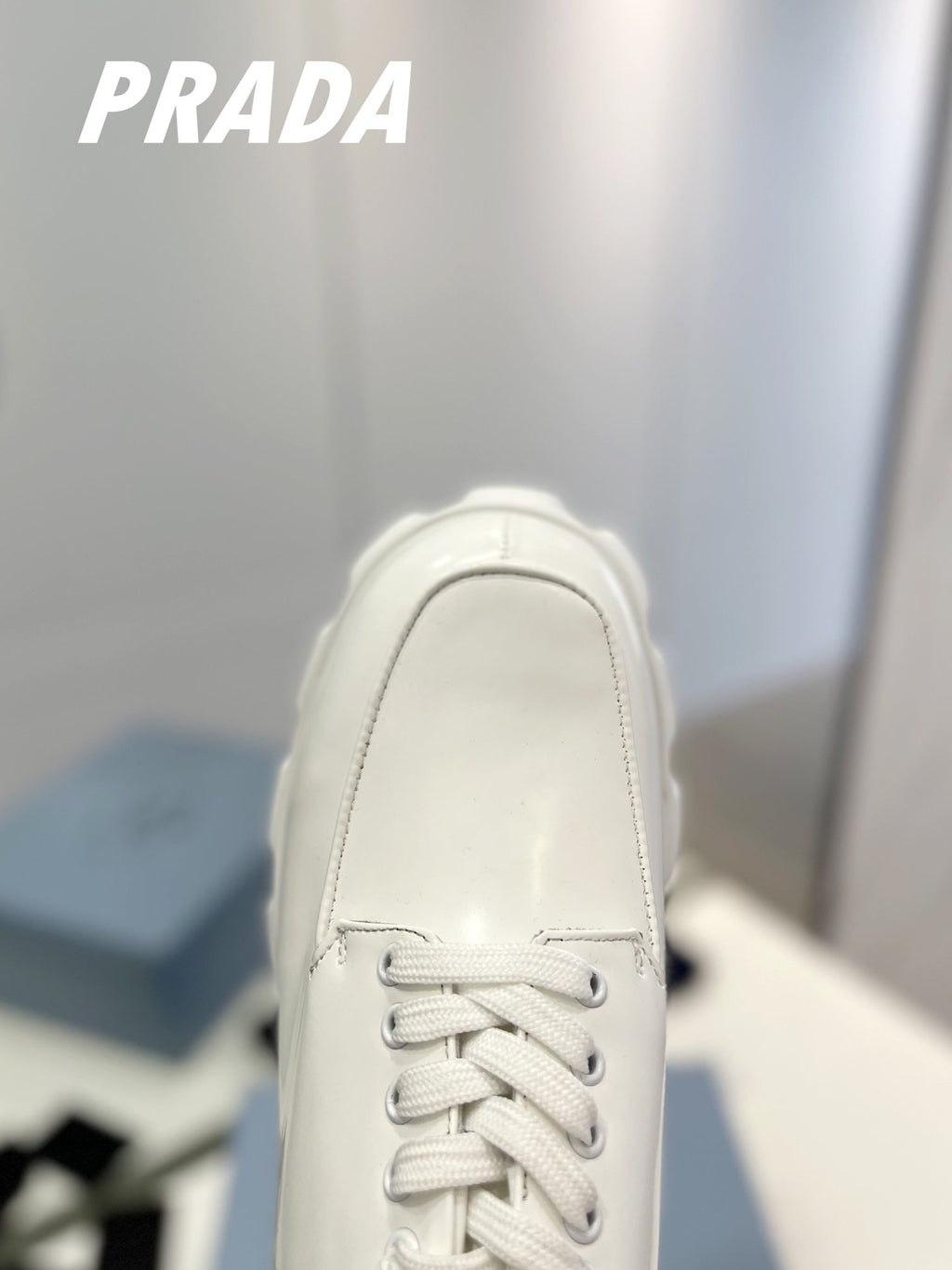 PRADA BRUSHED LEATHER MONOLITH LACE-UP LOAFERS WHITE
