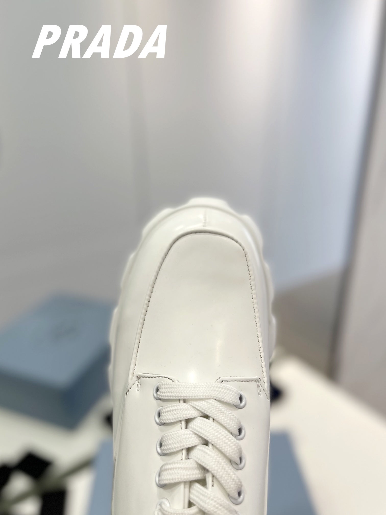 PRADA BRUSHED LEATHER MONOLITH LACE-UP LOAFERS WHITE