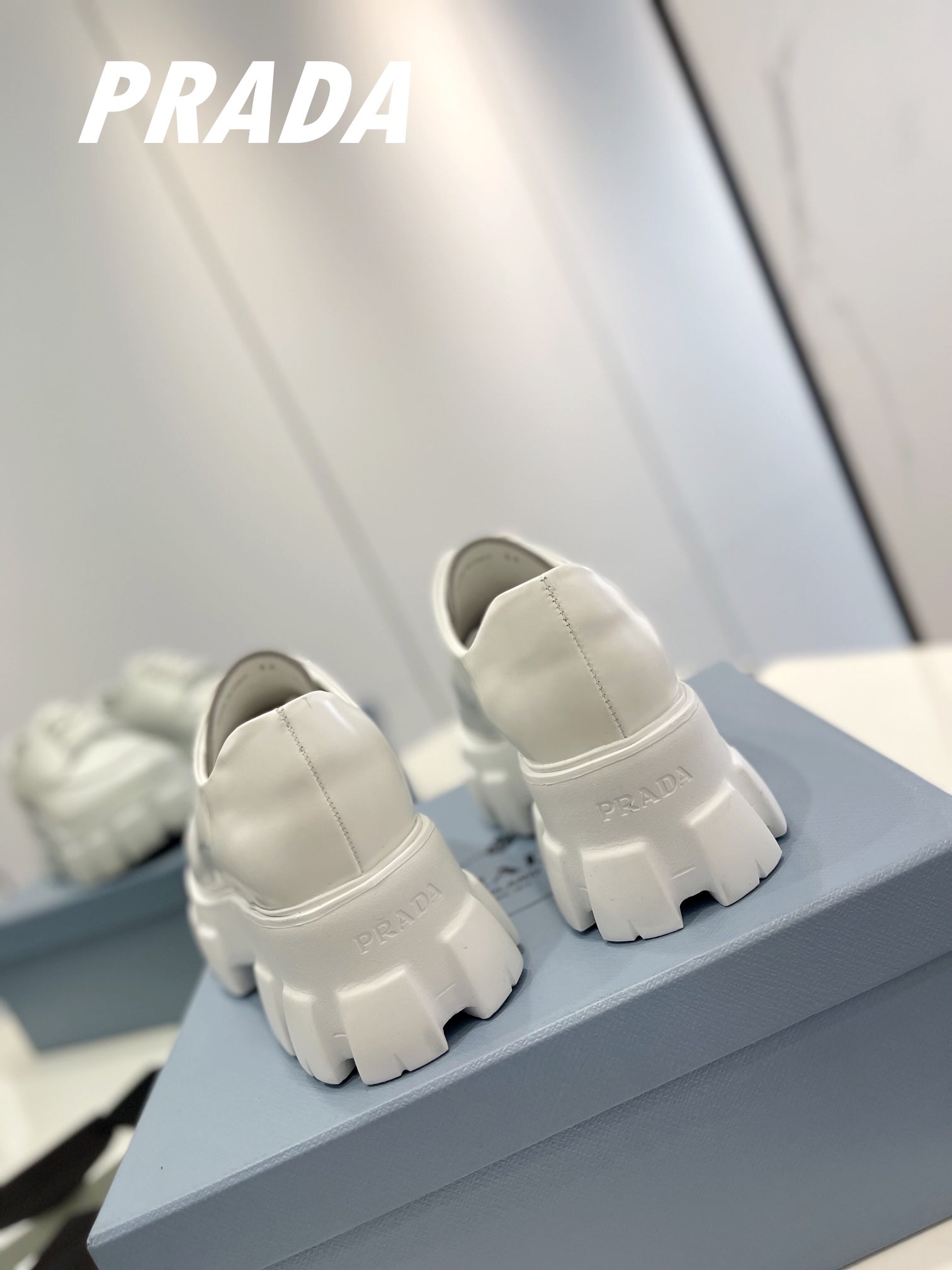 PRADA BRUSHED LEATHER MONOLITH LACE-UP LOAFERS WHITE