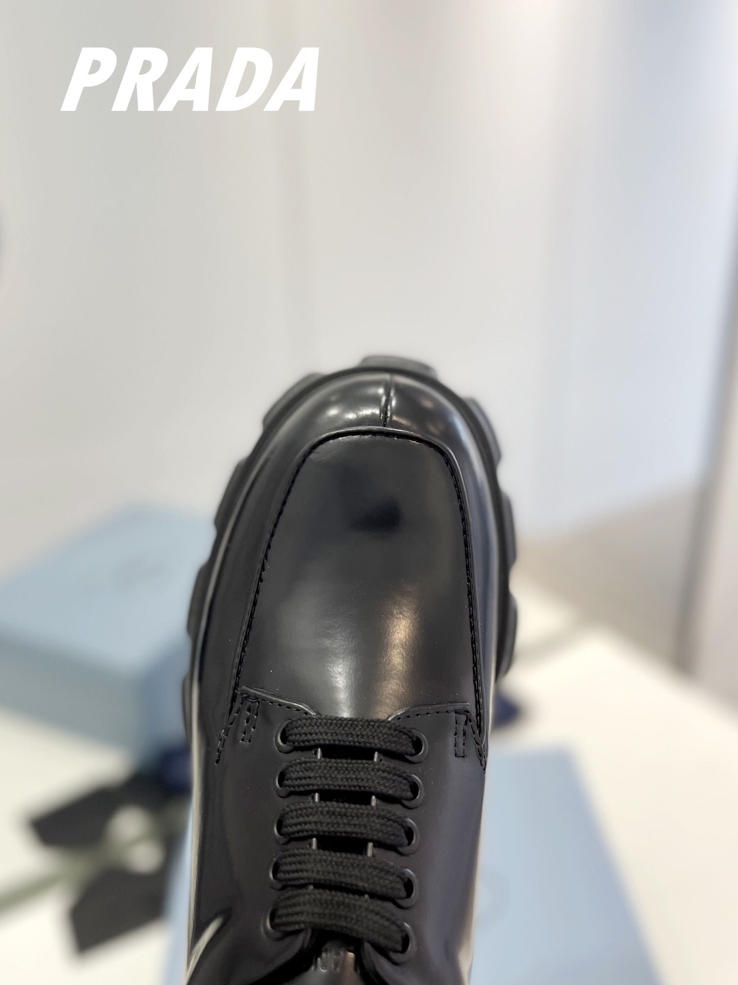 PRADA BRUSHED LEATHER MONOLITH LACE-UP LOAFERS BLACK