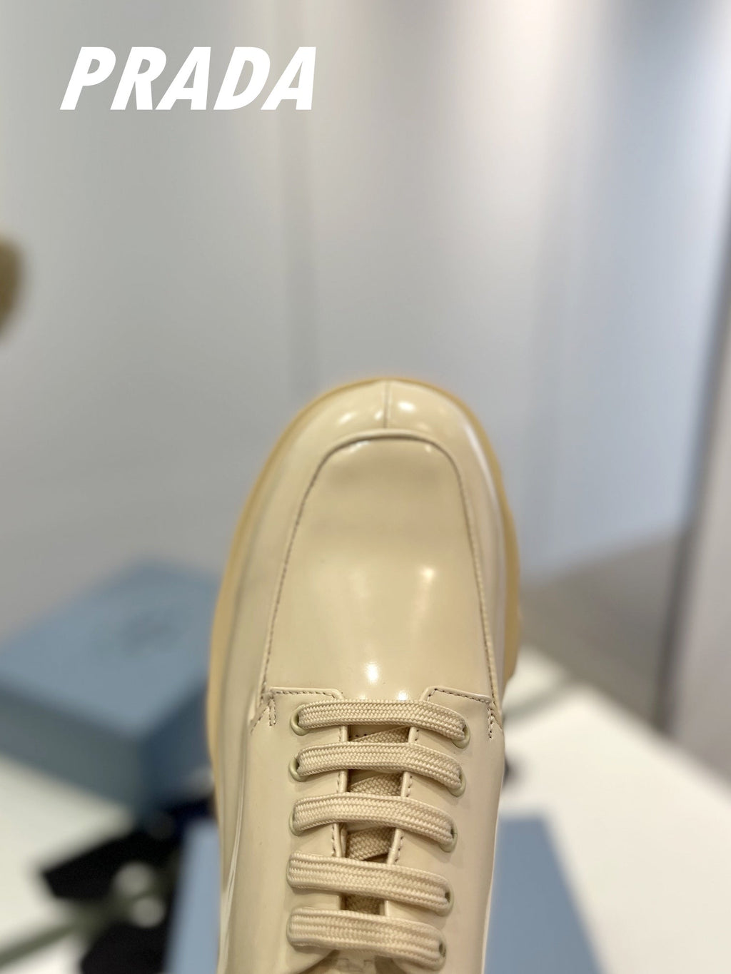 PRADA BRUSHED LEATHER MONOLITH LACE-UP LOAFERS BEIGE