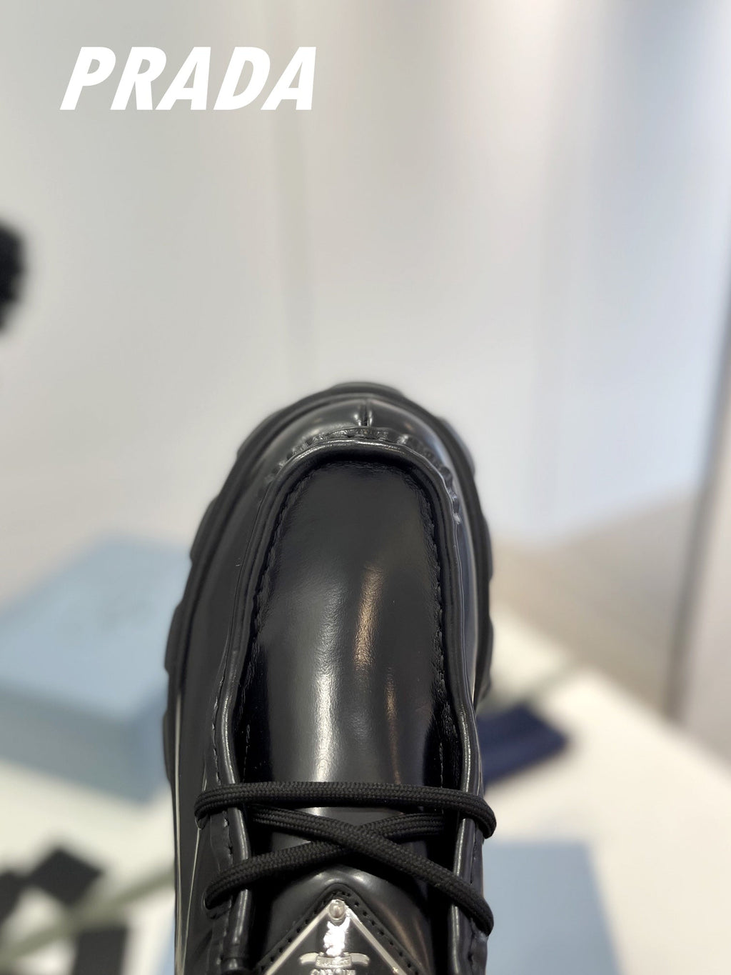 PRADA MONOLITH LACE-UP LOAFERS BLACK CALFSKIN