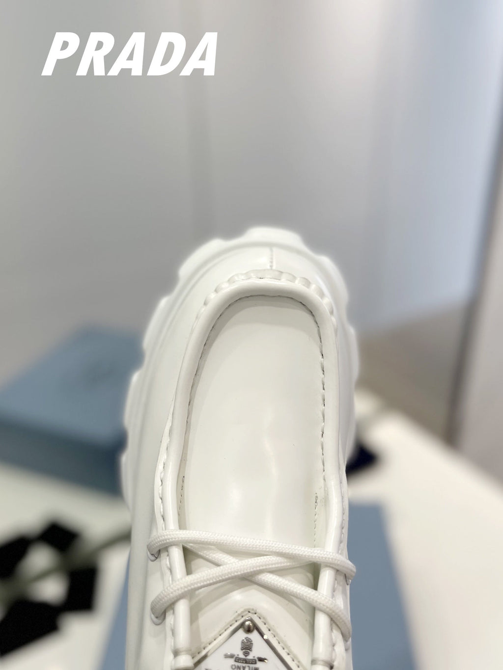 PRADA MONOLITH LACE-UP LOAFERS WHITE CALFSKIN
