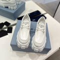 PRADA MONOLITH LACE-UP LOAFERS WHITE CALFSKIN