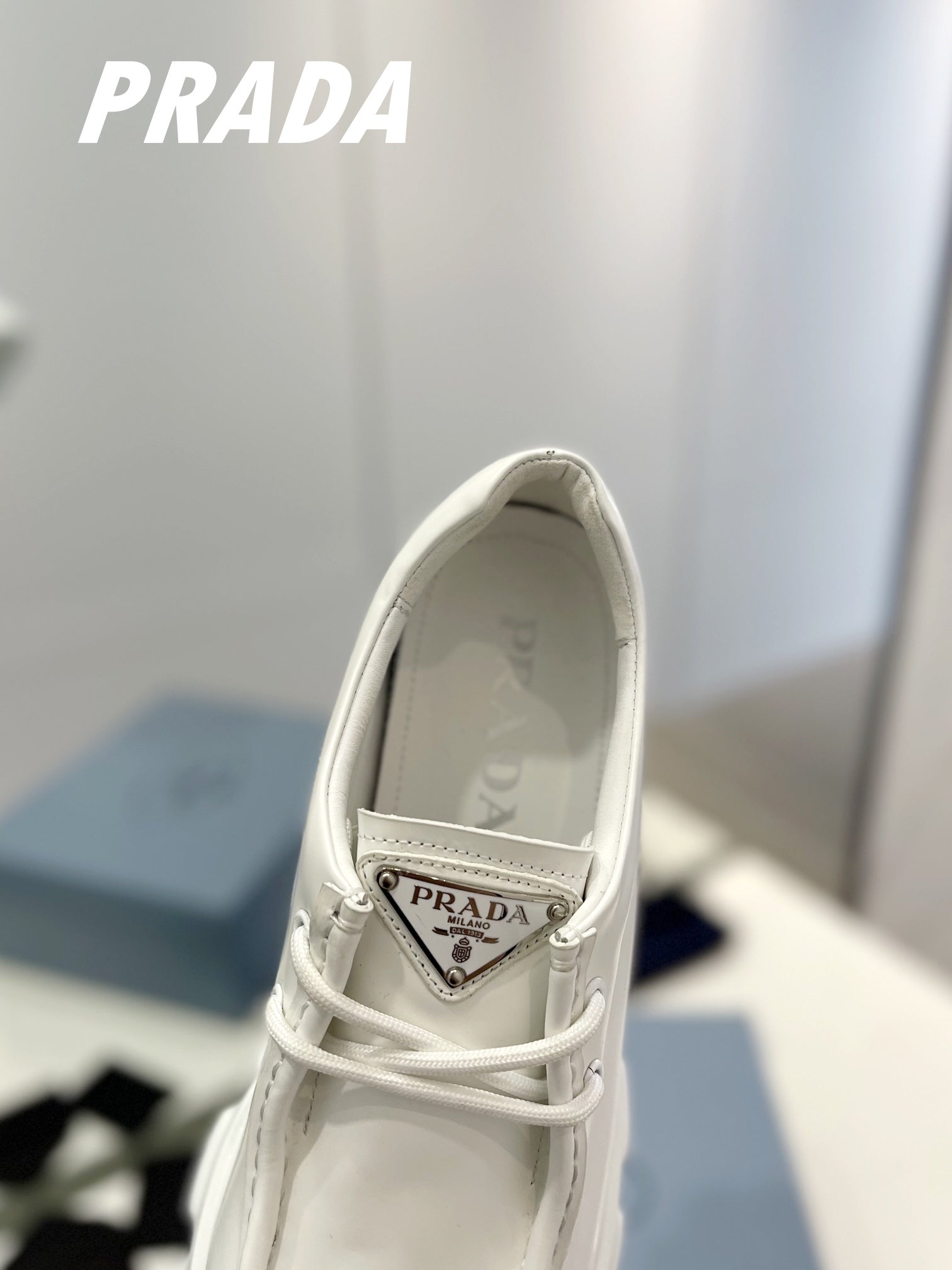 PRADA MONOLITH LACE-UP LOAFERS WHITE CALFSKIN
