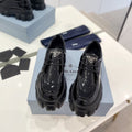 PRADA MONOLITH LACE-UP LOAFERS GLOSSY BLACK CALFSKIN