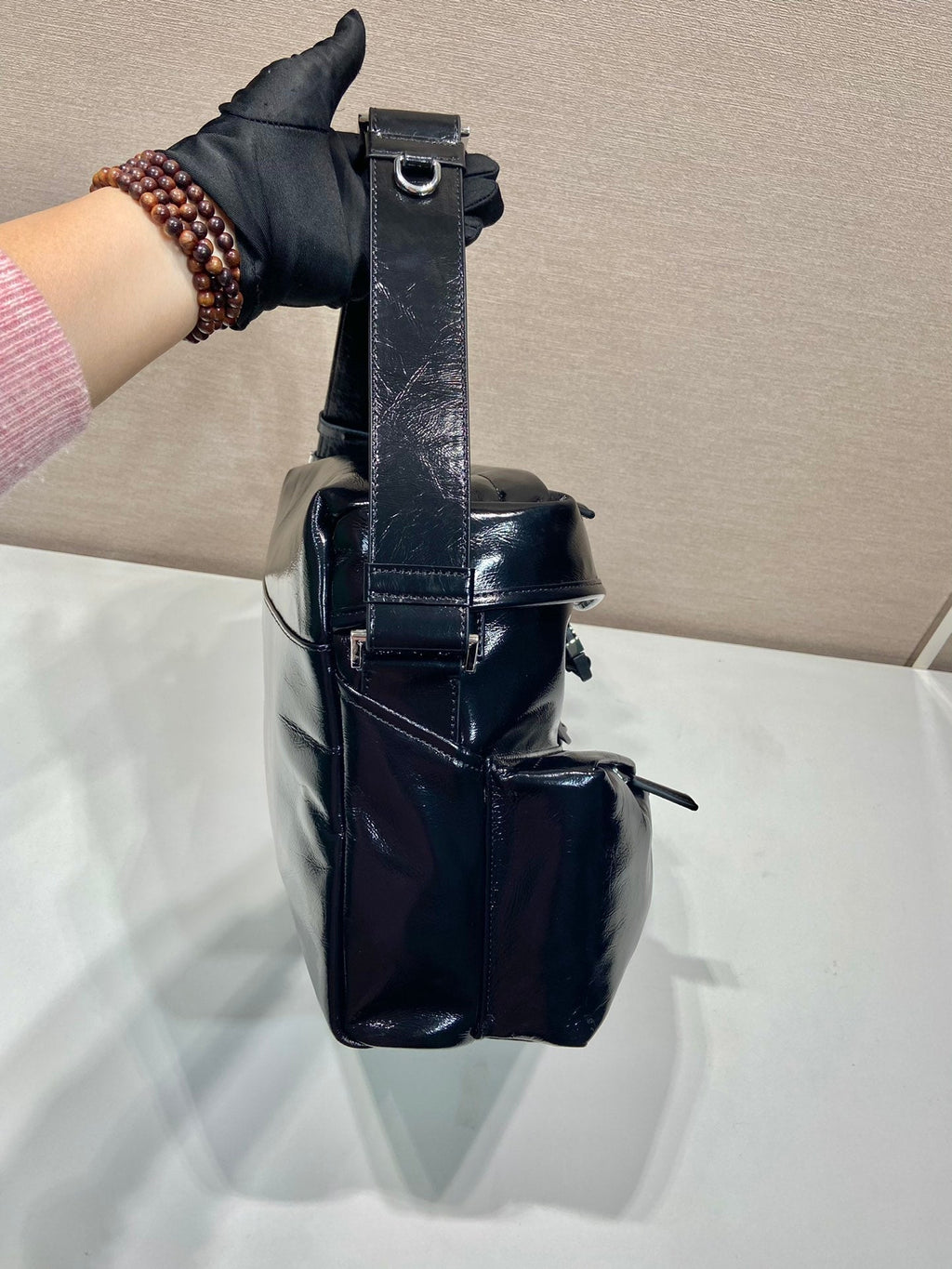 PRADA CROSSBODY BAG 29 IN BLACK OIL WAX LAMBSKIN