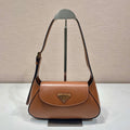 PRADA FLAP BAG 25 IN CINNAMON BROWN SMOOTH CALFSKIN TRIANGLE LOGO