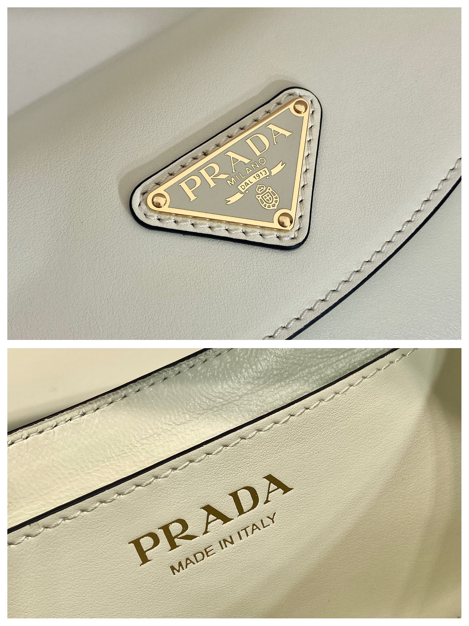 PRADA FLAP BAG 25 IN WHITE SMOOTH CALFSKIN TRIANGLE LOGO