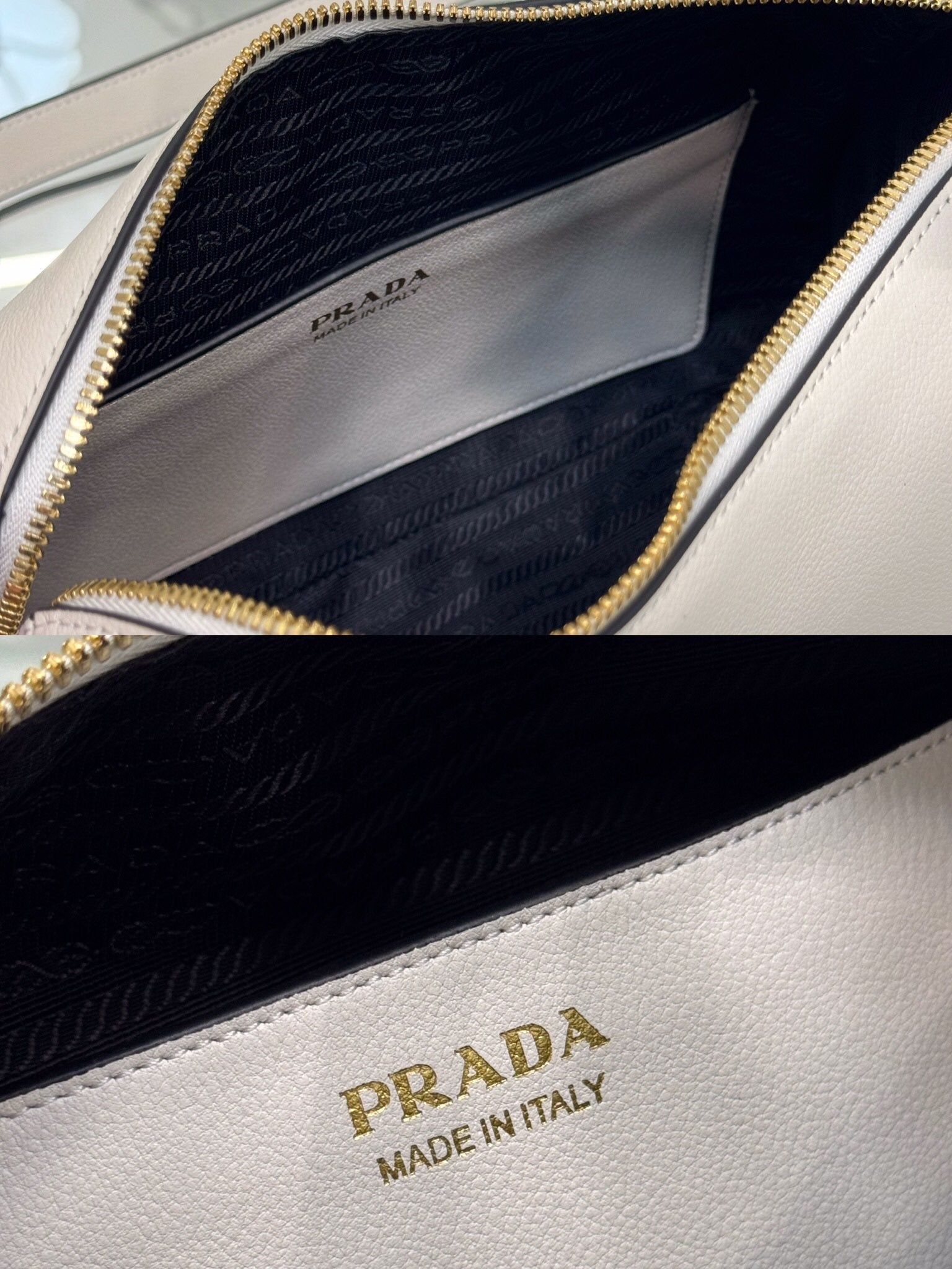 PRADA RLING HANDBAG 25 IN WHITE SOFT GRAIN LAMBSKIN