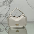 PRADA RLING HANDBAG 25 IN WHITE SOFT GRAIN LAMBSKIN