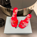 PRADA PRINTED SLIDES SLIPPERS RED SATIN