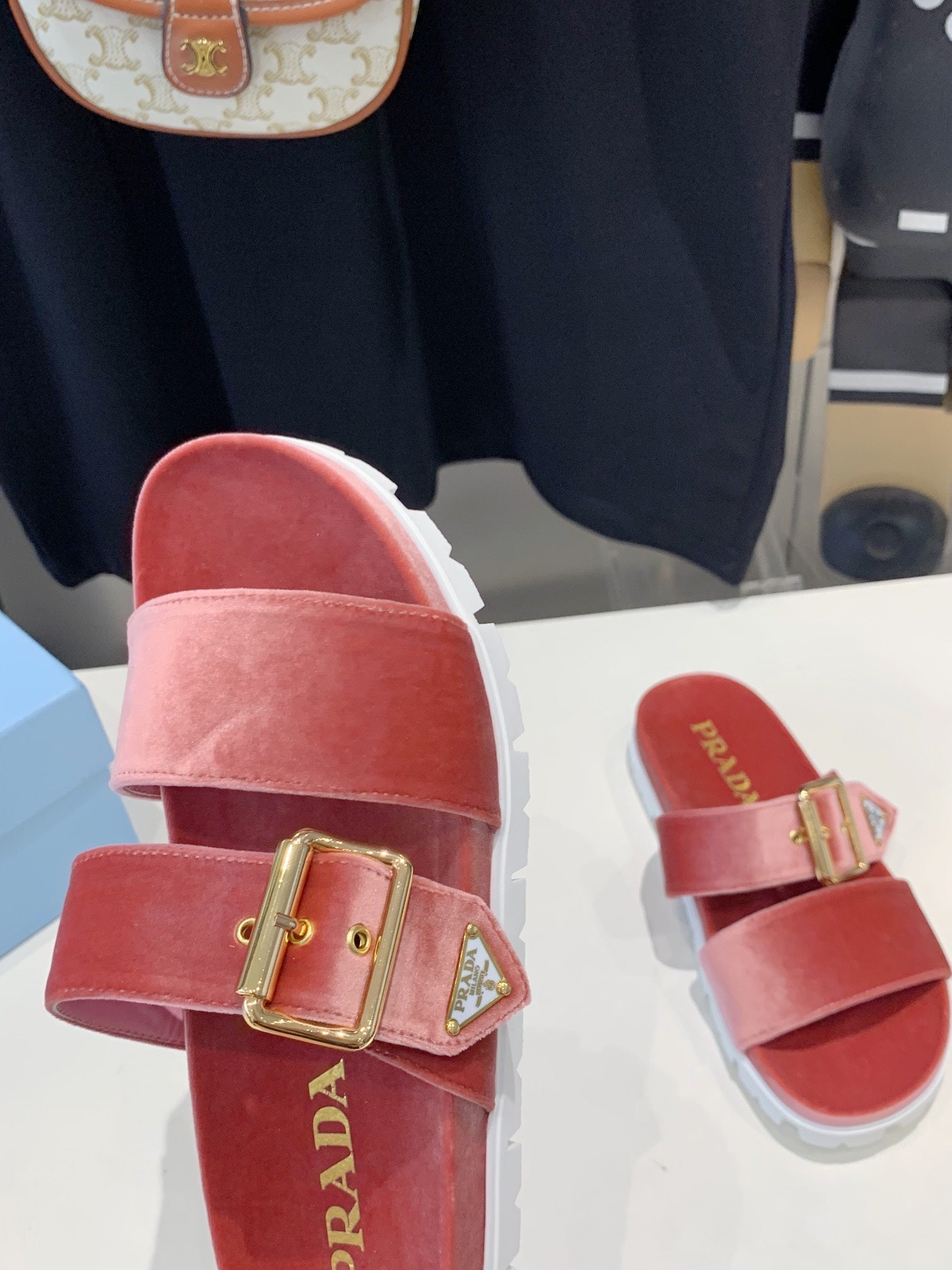 PRADA SLIDES SANLS RK PINK VELVET