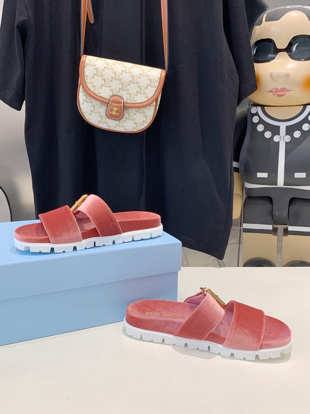 PRADA SLIDES SANLS RK PINK VELVET