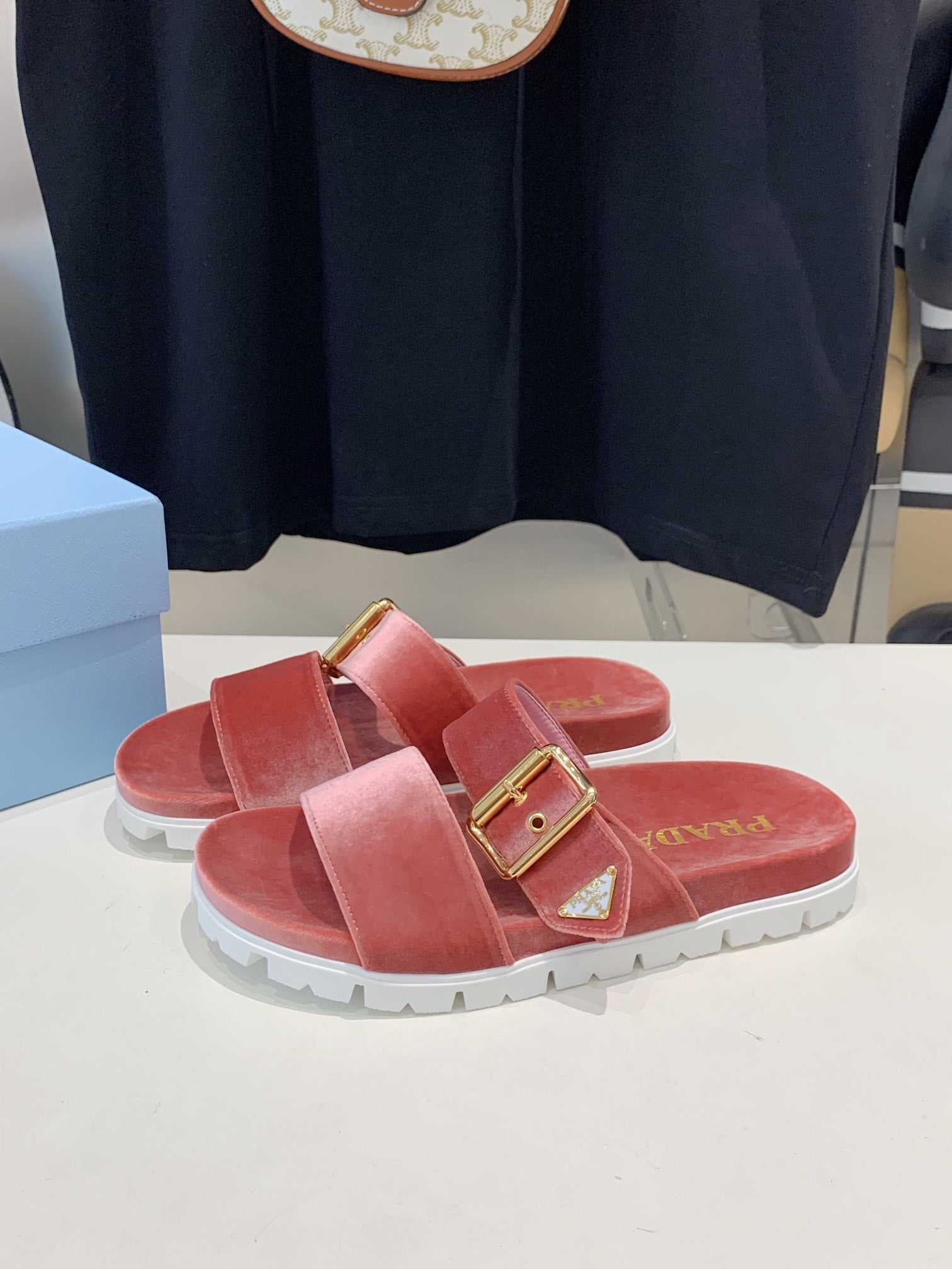 PRADA SLIDES SANLS RK PINK VELVET