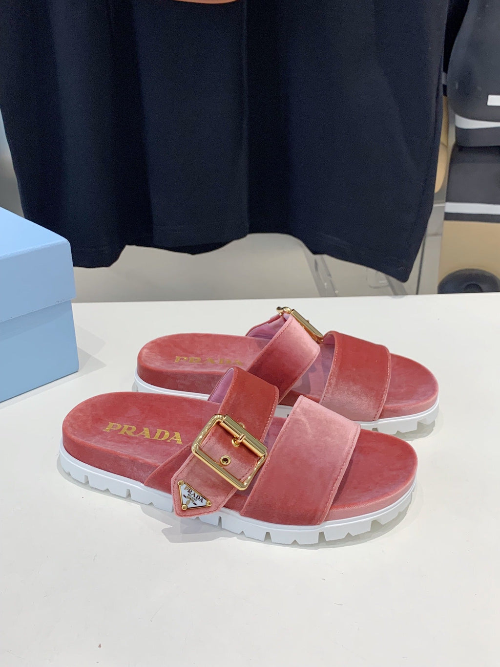 PRADA SLIDES SANLS RK PINK VELVET