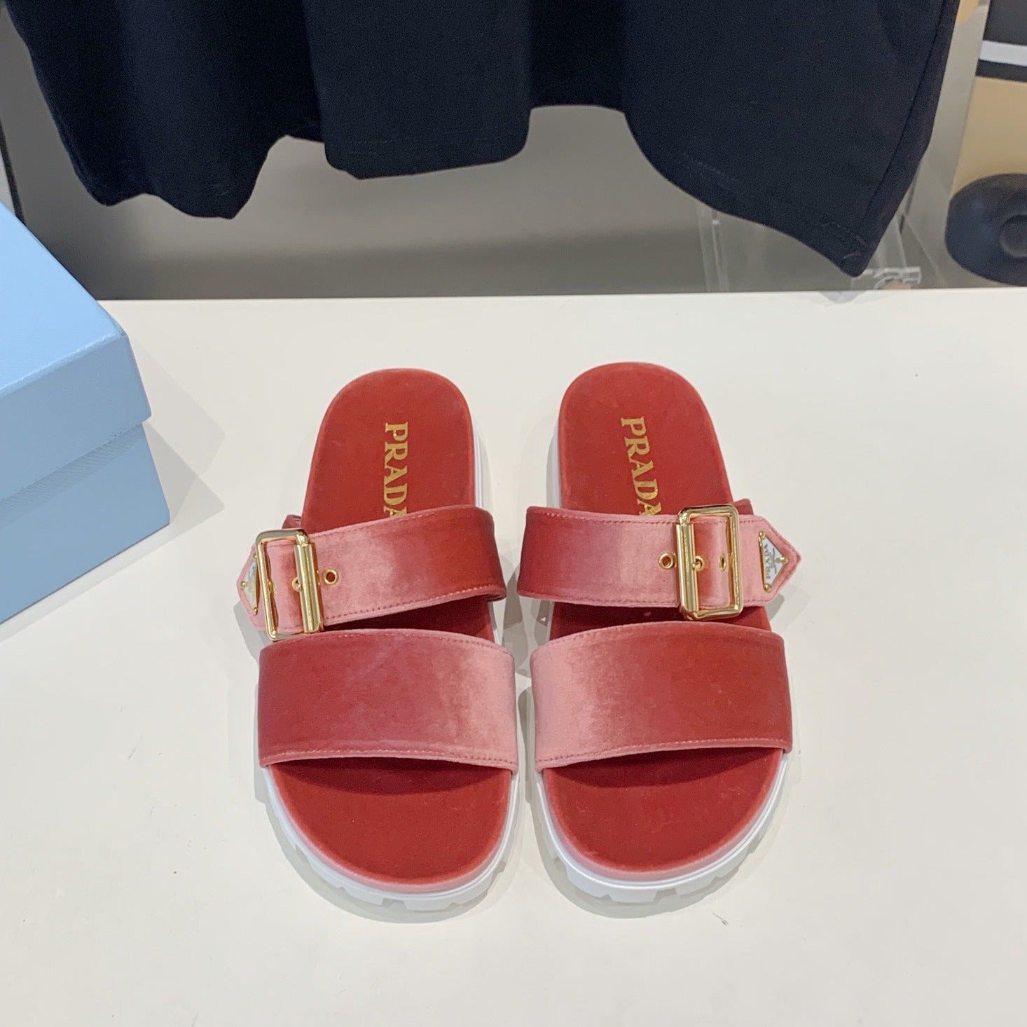 PRADA SLIDES SANLS RK PINK VELVET