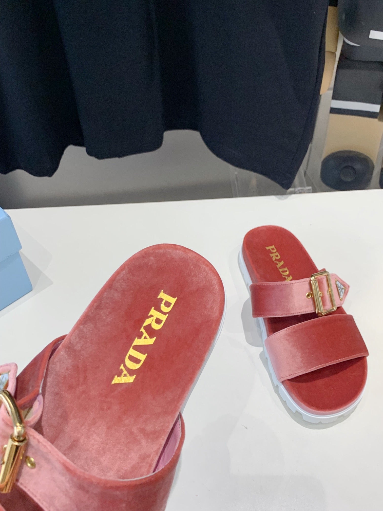 PRADA SLIDES SANLS RK PINK VELVET