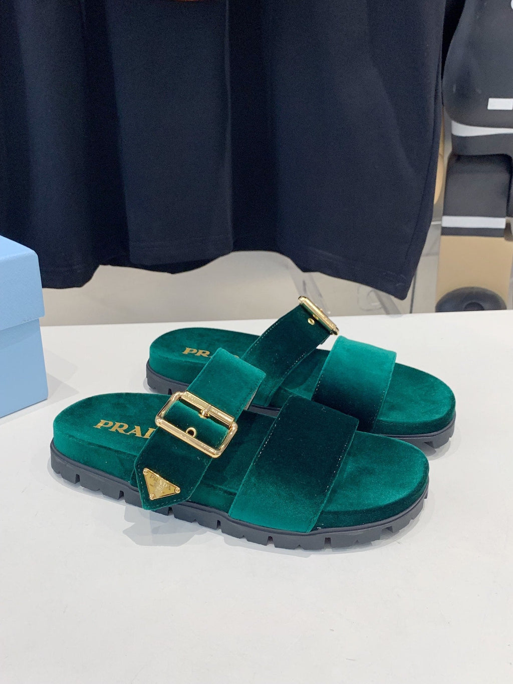 PRADA SLIDES SANLS OCEAN VELVET