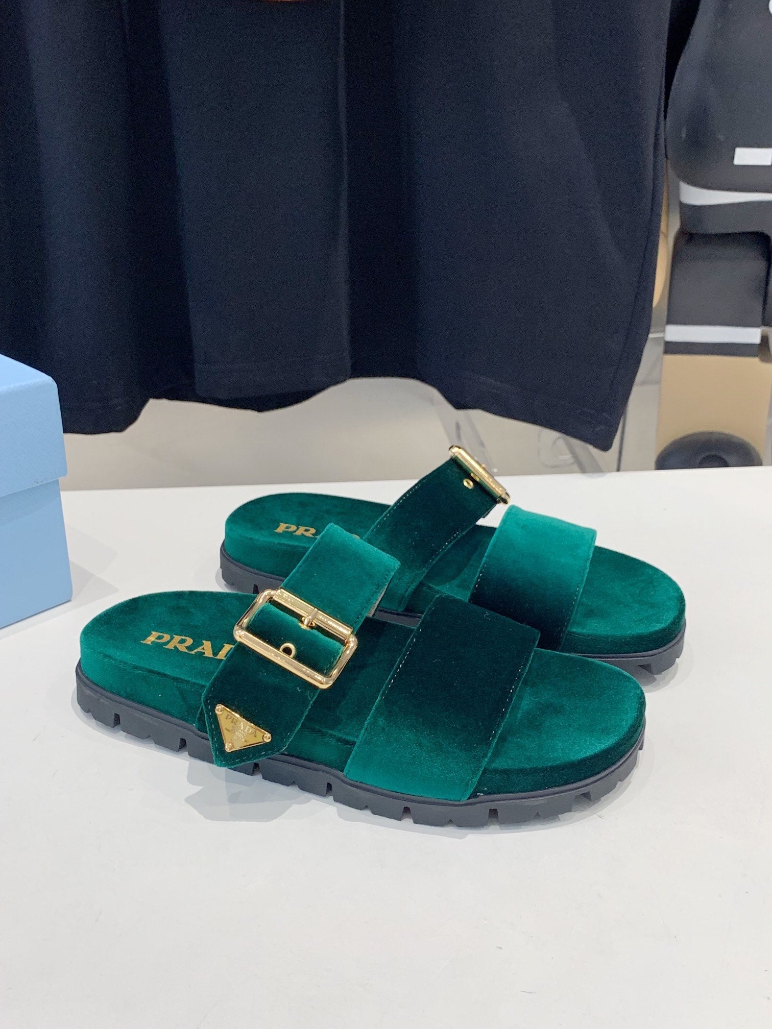 PRADA SLIDES SANLS OCEAN VELVET