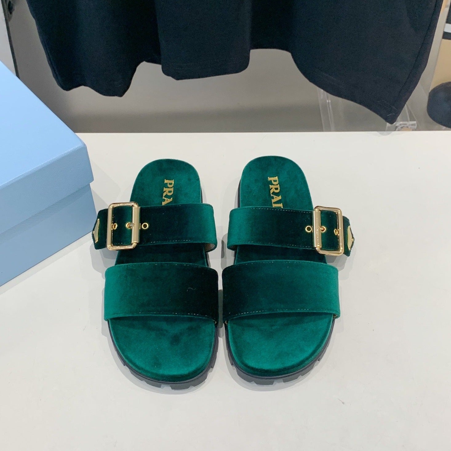 PRADA SLIDES SANLS OCEAN VELVET