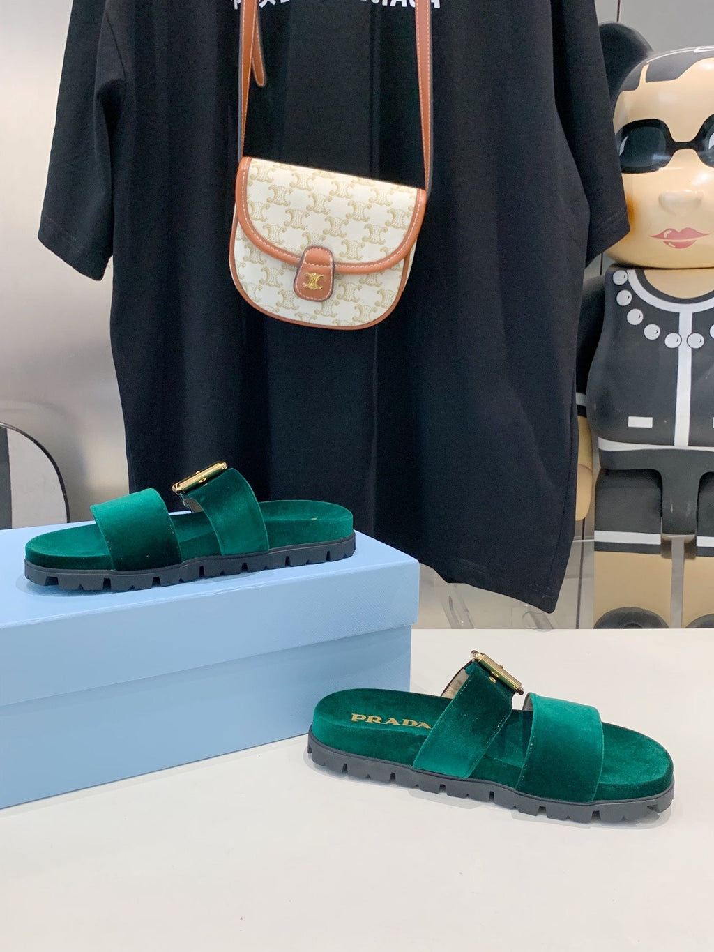PRADA SLIDES SANLS OCEAN VELVET
