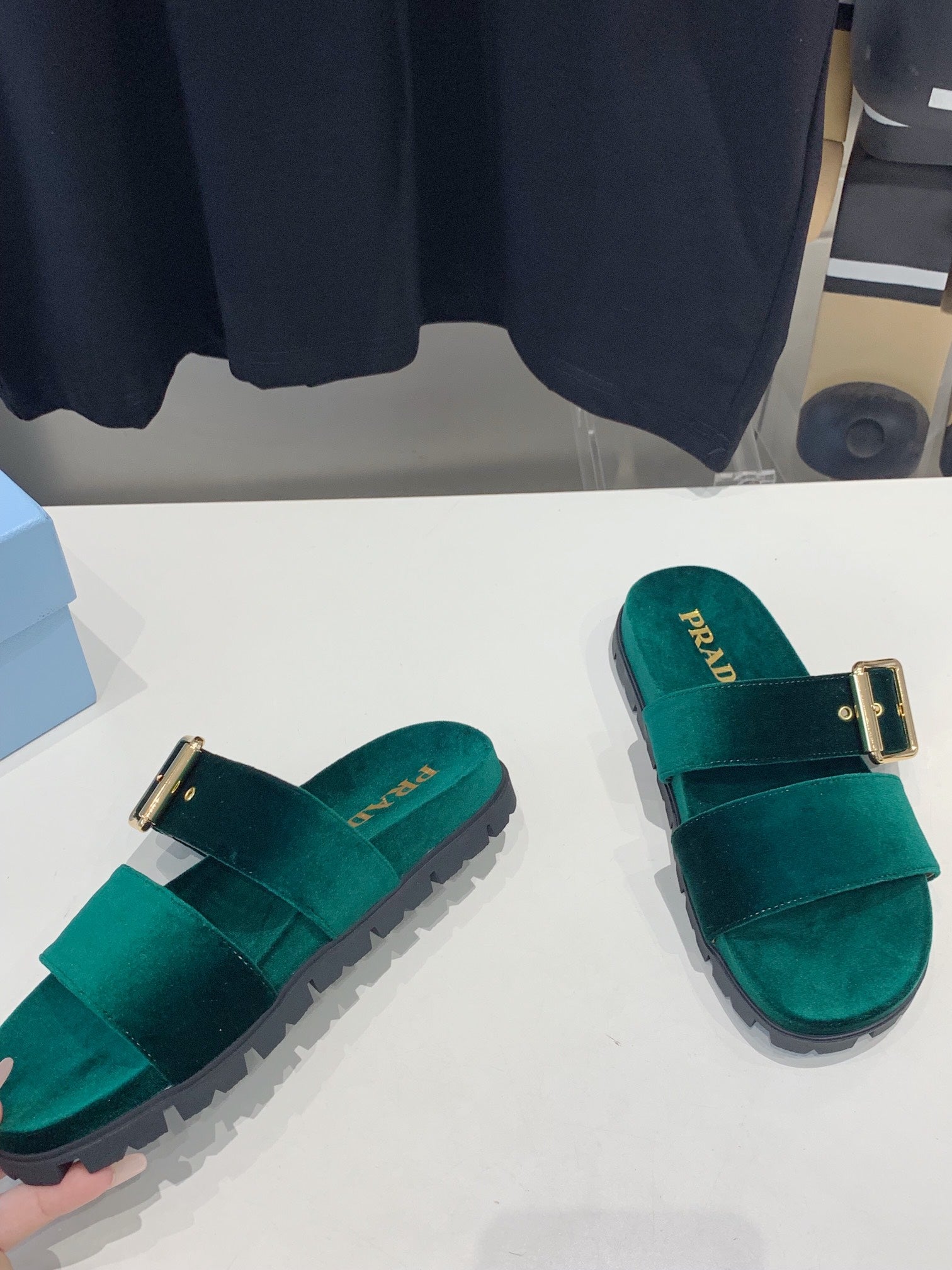 PRADA SLIDES SANLS OCEAN VELVET