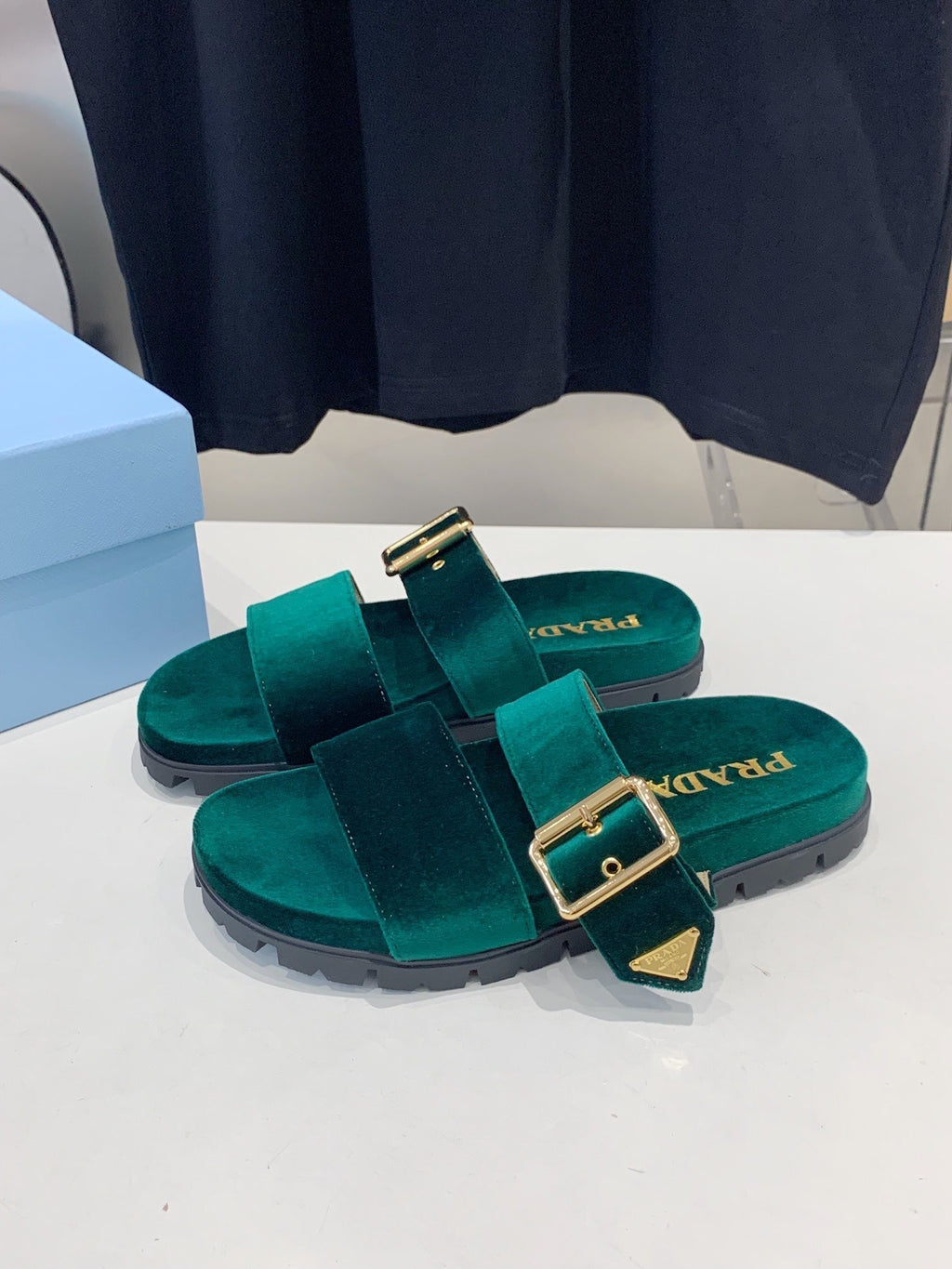 PRADA SLIDES SANLS OCEAN VELVET