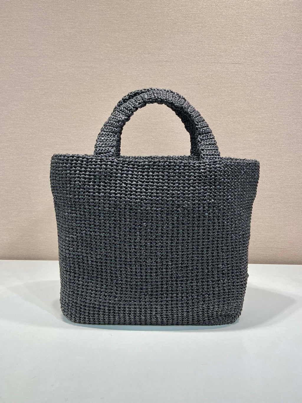 PRADA LARGE CROCHET TOTE BAG 47 IN BLACK MIX YELLOW RAFFIA