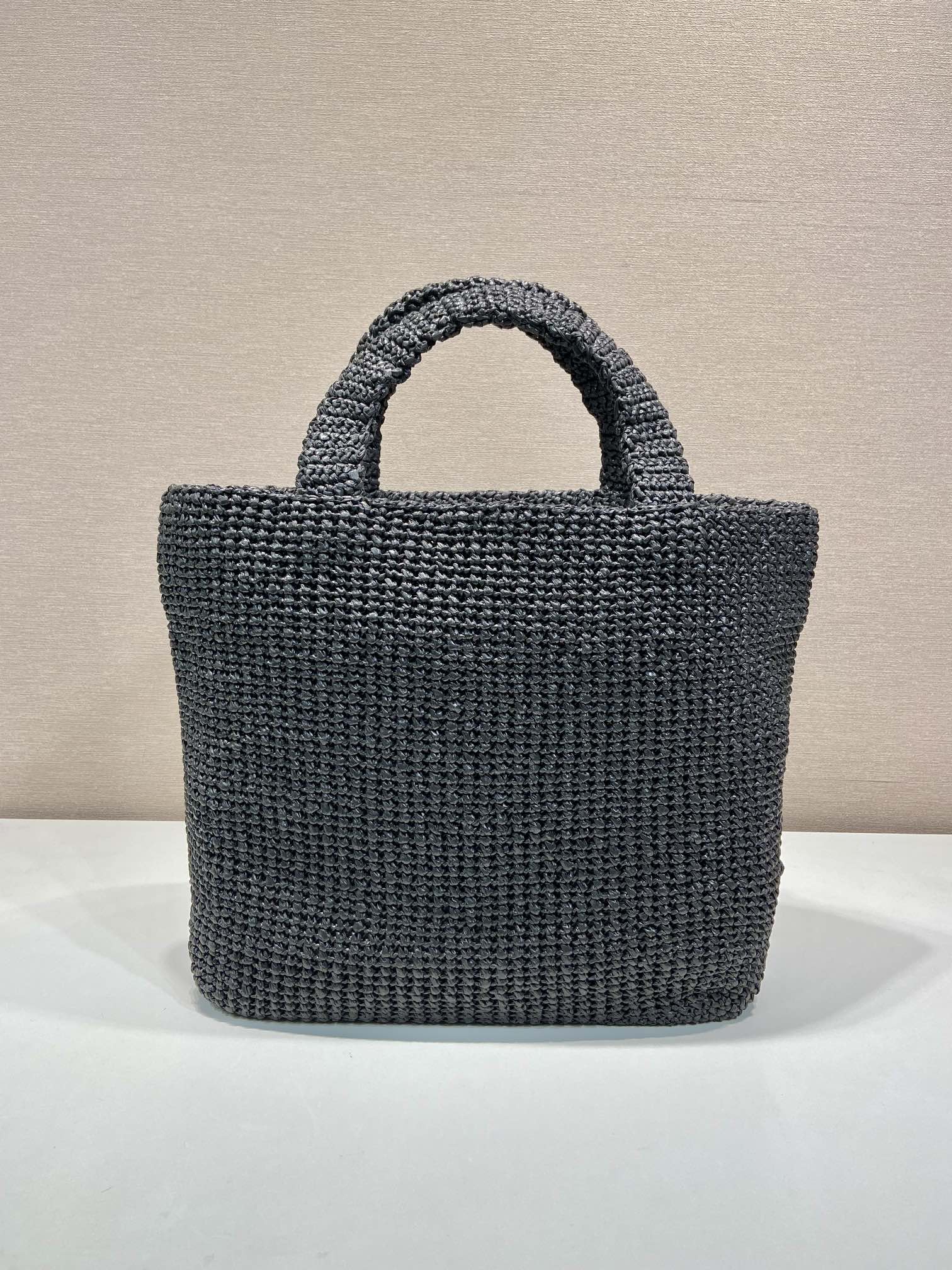 PRADA LARGE CROCHET TOTE BAG 47 IN BLACK MIX YELLOW RAFFIA