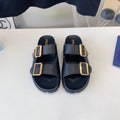 PRADA STRAP SLIDES SANLS BLACK LAMBSKIN